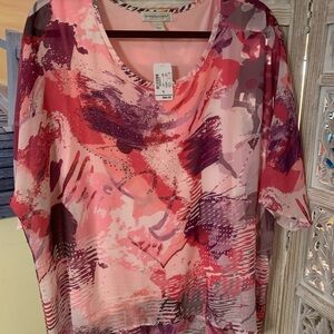Christopher & Banks’ Beautiful Pink and Purple Design Top, Size: XL, Brand New